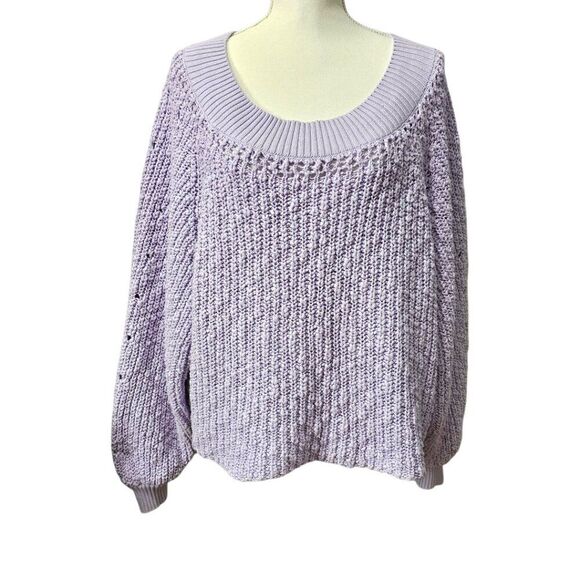 Free People Pandora’s Boat Neck Oversized Slouchy Knit Purple Pullover Sweater - Picture 2 of 8
